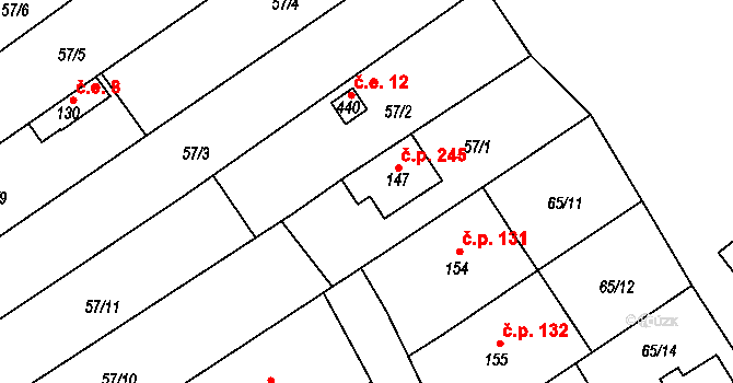 Přerov XI-Vinary 245, Přerov na parcele st. 147 v KÚ Vinary u Přerova, Katastrální mapa