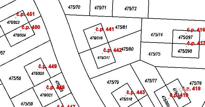 Jinočany 442 na parcele st. 475/317 v KÚ Jinočany, Katastrální mapa