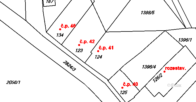 Velechvín 41, Lišov na parcele st. 124 v KÚ Velechvín, Katastrální mapa