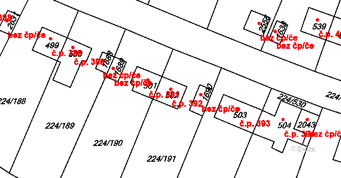 Ostrov 392 na parcele st. 502 v KÚ Ostrov nad Ohří, Katastrální mapa