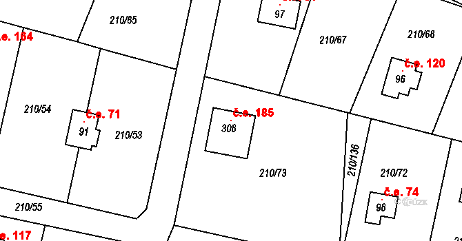 Pouště 185, Mokrovraty na parcele st. 308 v KÚ Pouště, Katastrální mapa