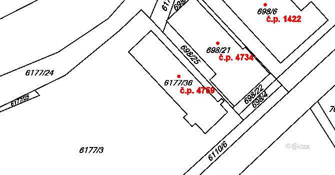 Jihlava 4759 na parcele st. 6177/36 v KÚ Jihlava, Katastrální mapa