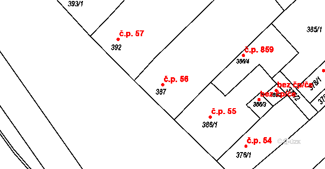 Chropyně 56 na parcele st. 387 v KÚ Chropyně, Katastrální mapa