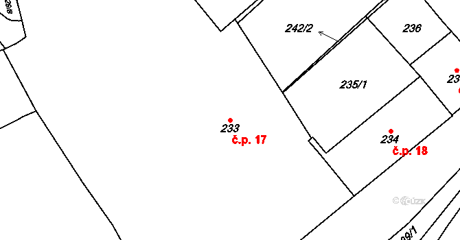 Vyškov-Předměstí 17, Vyškov na parcele st. 233 v KÚ Vyškov, Katastrální mapa