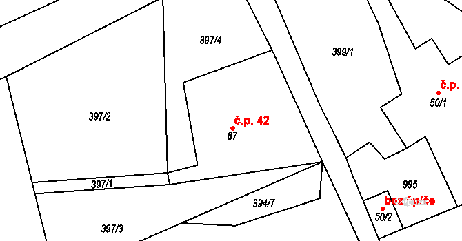 Skrbovice 42, Široká Niva na parcele st. 87 v KÚ Skrbovice, Katastrální mapa