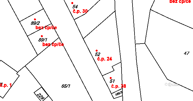 Skramníky 24, Klučov na parcele st. 52 v KÚ Skramníky, Katastrální mapa