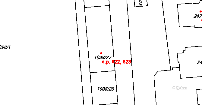 Třeboň II 822,823, Třeboň na parcele st. 1098/27 v KÚ Třeboň, Katastrální mapa
