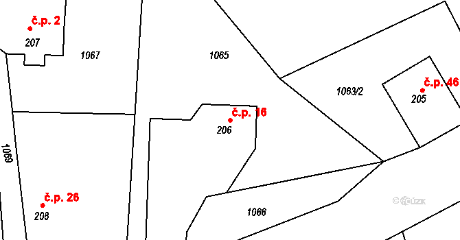 Sedmihorky 16, Karlovice na parcele st. 206 v KÚ Karlovice, Katastrální mapa