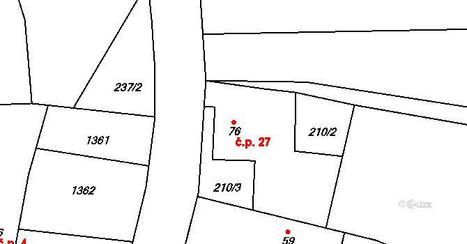 Horní Kozolupy 27 na parcele st. 76 v KÚ Horní Kozolupy, Katastrální mapa