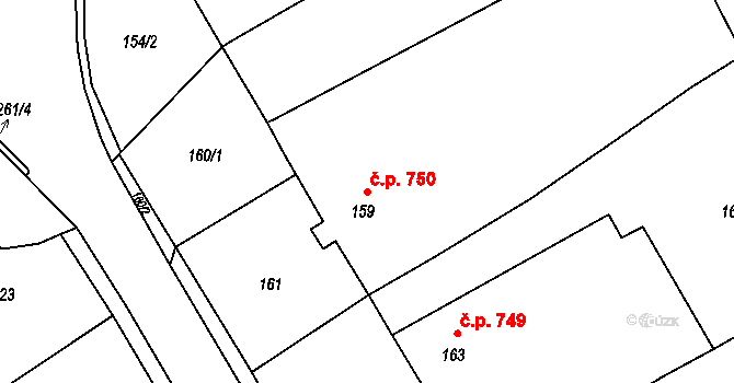Březce 750, Štěpánov na parcele st. 159 v KÚ Březce, Katastrální mapa