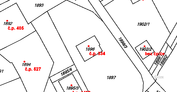 Hořovice 334 na parcele st. 1896 v KÚ Hořovice, Katastrální mapa