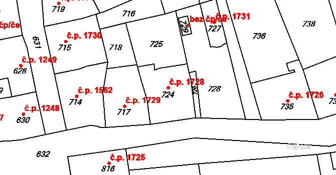 Šternberk 1728 na parcele st. 724 v KÚ Šternberk, Katastrální mapa