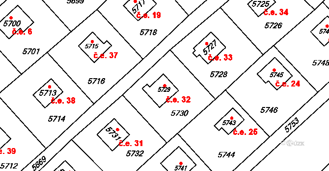 Šternberk 32 na parcele st. 5729 v KÚ Šternberk, Katastrální mapa