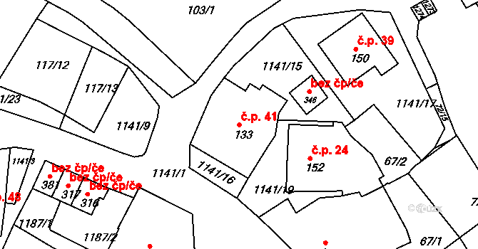 Rožmberk nad Vltavou 41 na parcele st. 133 v KÚ Rožmberk nad Vltavou, Katastrální mapa