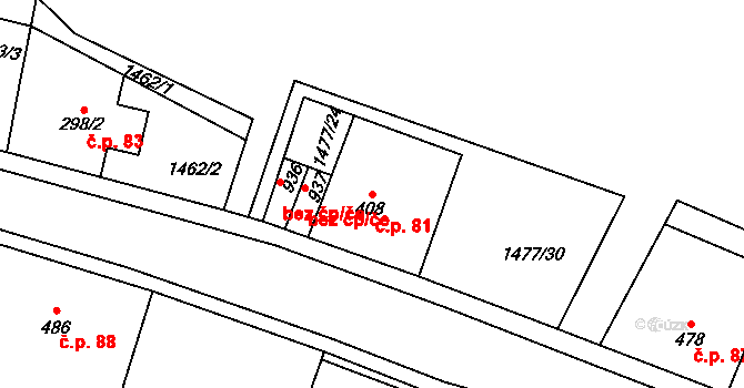 Děčín IX-Bynov 81, Děčín na parcele st. 408 v KÚ Bynov, Katastrální mapa