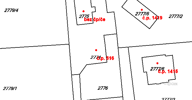 Lutyně 616, Orlová na parcele st. 2774 v KÚ Horní Lutyně, Katastrální mapa