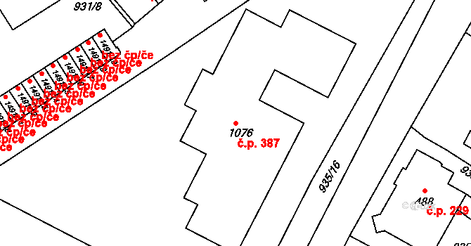 Prachatice II 387, Prachatice na parcele st. 1076 v KÚ Prachatice, Katastrální mapa