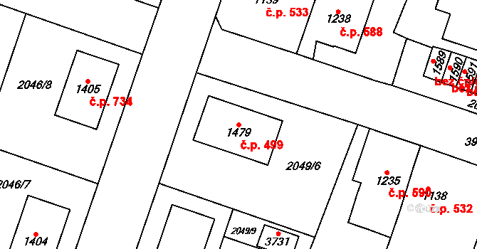 Žichlínské Předměstí 499, Lanškroun na parcele st. 1479 v KÚ Lanškroun, Katastrální mapa