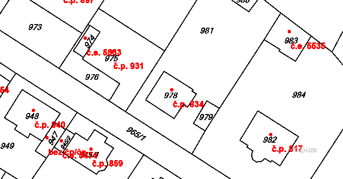 Kadaň 834 na parcele st. 978 v KÚ Kadaň, Katastrální mapa