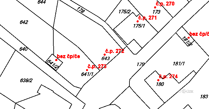Miřetice u Klášterce nad Ohří 272, Klášterec nad Ohří na parcele st. 643 v KÚ Miřetice u Klášterce nad Ohří, Katastrální mapa