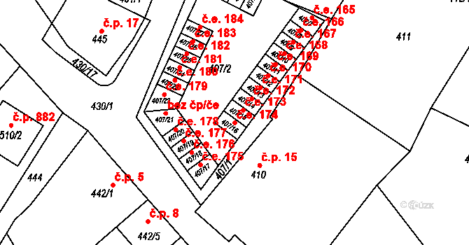 Miřetice u Klášterce nad Ohří 174, Klášterec nad Ohří na parcele st. 407/16 v KÚ Miřetice u Klášterce nad Ohří, Katastrální mapa