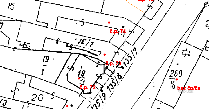 Chvalovice 73 na parcele st. 16/1 v KÚ Chvalovice, Katastrální mapa