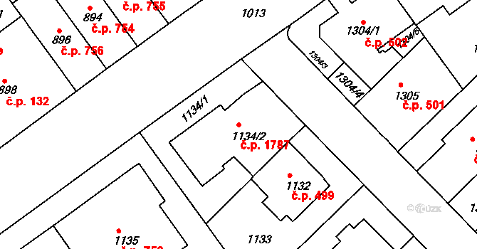 Černá Pole 1787, Brno na parcele st. 1134/2 v KÚ Černá Pole, Katastrální mapa