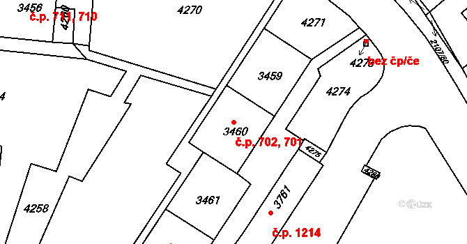 Komín 701,702, Brno na parcele st. 3460 v KÚ Komín, Katastrální mapa
