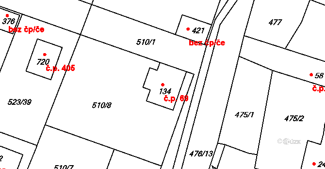 Horoušánky 69, Horoušany na parcele st. 134 v KÚ Horoušany, Katastrální mapa