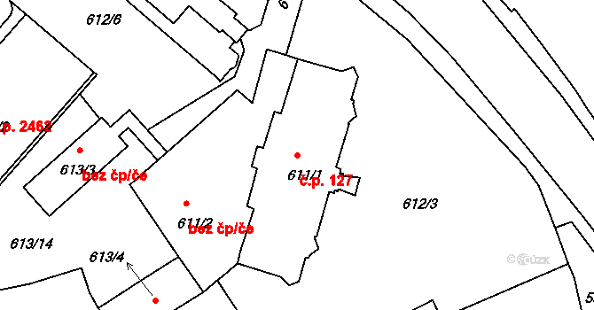 Pelhřimov 127 na parcele st. 611/1 v KÚ Pelhřimov, Katastrální mapa