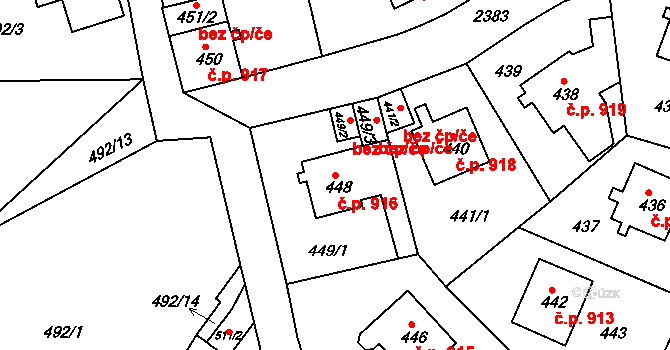 Trnovany 916, Teplice na parcele st. 448 v KÚ Teplice-Trnovany, Katastrální mapa