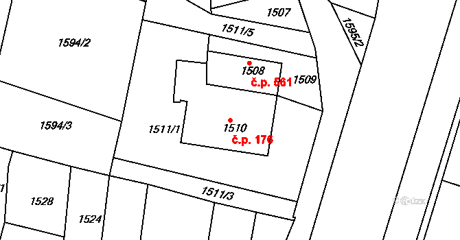Letovice 176 na parcele st. 1510 v KÚ Letovice, Katastrální mapa