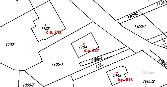 Jablunkov 817 na parcele st. 1104 v KÚ Jablunkov, Katastrální mapa