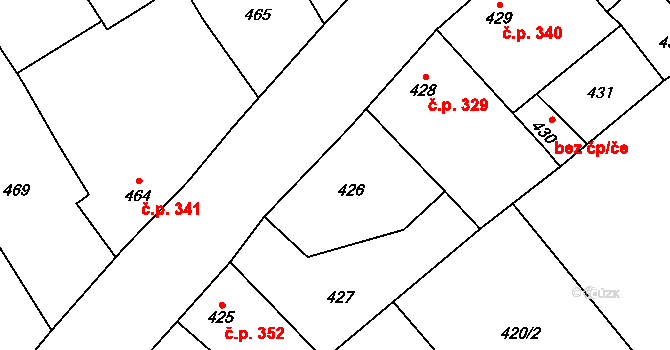Hostomice 318 na parcele st. 426 v KÚ Hostomice pod Brdy, Katastrální mapa