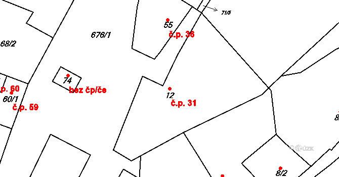 Limuzy 31, Tismice na parcele st. 12 v KÚ Limuzy, Katastrální mapa