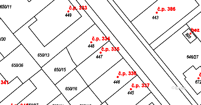 Borohrádek 335 na parcele st. 447 v KÚ Borohrádek, Katastrální mapa