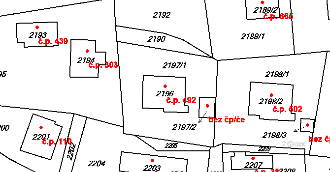 Jablůnka 492 na parcele st. 2196 v KÚ Jablůnka, Katastrální mapa