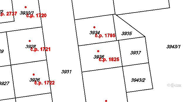 Žižkov 1825, Praha na parcele st. 3936 v KÚ Žižkov, Katastrální mapa