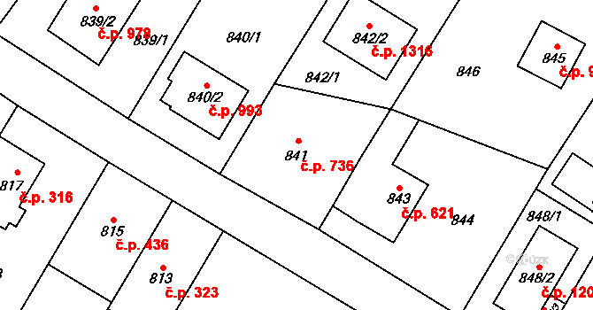 Suchdol 736, Praha na parcele st. 841 v KÚ Suchdol, Katastrální mapa