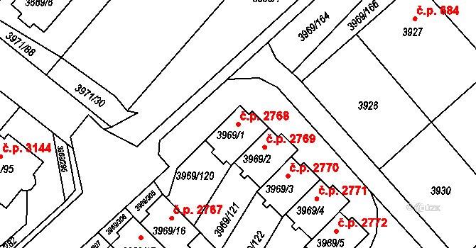 Česká Lípa 2768 na parcele st. 3969/1 v KÚ Česká Lípa, Katastrální mapa