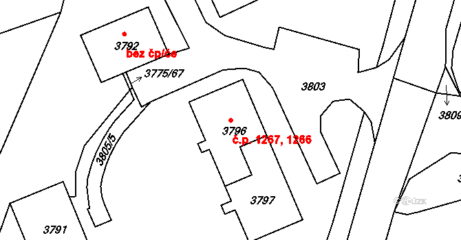 Jirkov 1266,1267 na parcele st. 3796 v KÚ Jirkov, Katastrální mapa