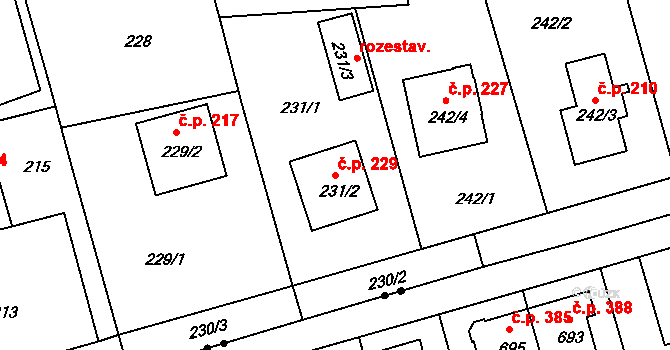 Liberec IX-Janův Důl 229, Liberec na parcele st. 231/2 v KÚ Janův Důl u Liberce, Katastrální mapa