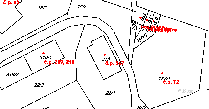 Liberec XXXIII-Machnín 217, Liberec na parcele st. 318 v KÚ Machnín, Katastrální mapa