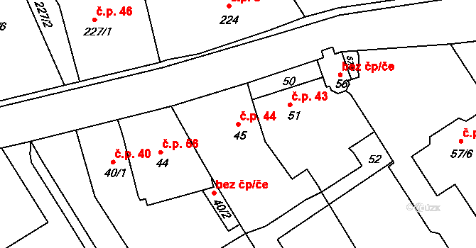 Otmarov 44 na parcele st. 45/3 v KÚ Otmarov, Katastrální mapa