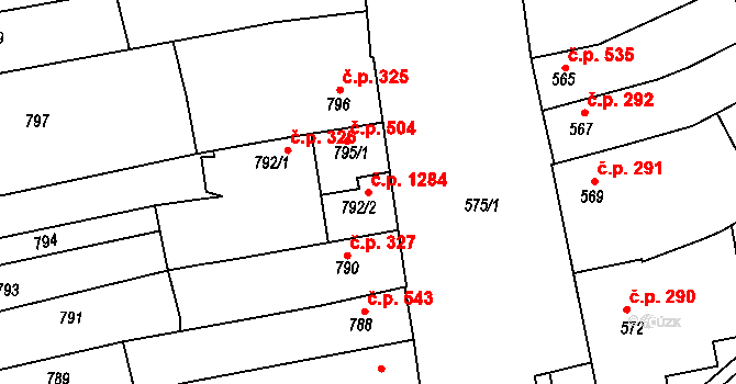 Hustopeče 1284 na parcele st. 792/2 v KÚ Hustopeče u Brna, Katastrální mapa