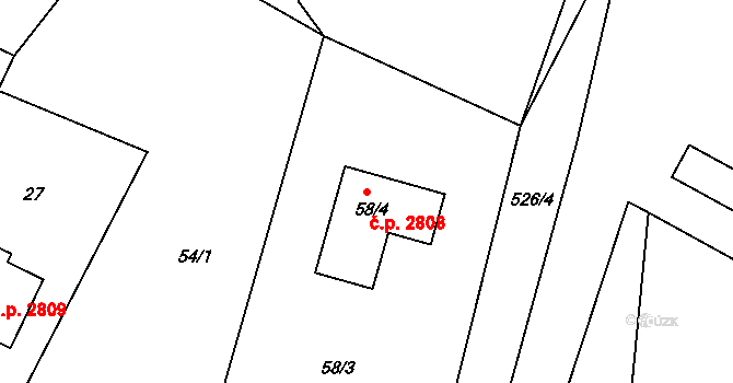 Rožnov pod Radhoštěm 2808 na parcele st. 58/4 v KÚ Hážovice, Katastrální mapa