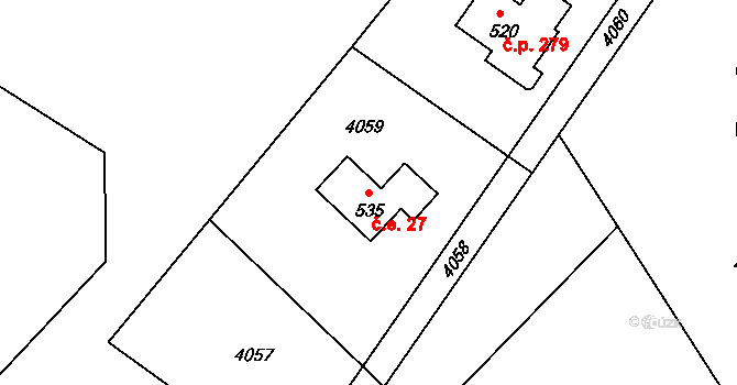 Líšnice 27 na parcele st. 535 v KÚ Líšnice, Katastrální mapa