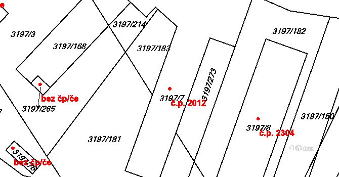 Pelhřimov 2012 na parcele st. 3197/7 v KÚ Pelhřimov, Katastrální mapa