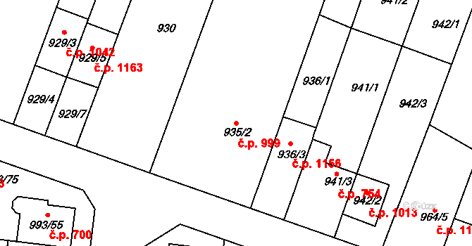 Modřice 999 na parcele st. 935/2 v KÚ Modřice, Katastrální mapa