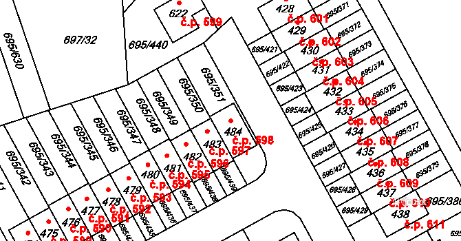Květnice 598 na parcele st. 484 v KÚ Květnice, Katastrální mapa